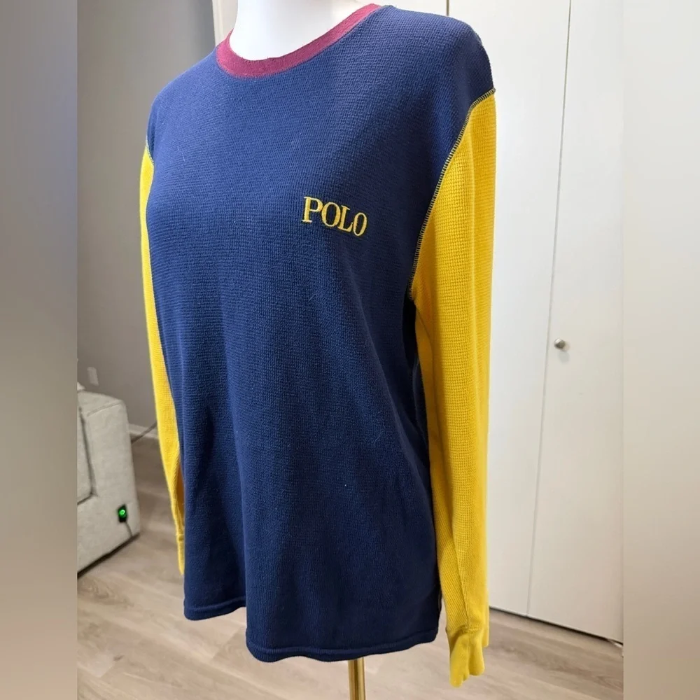 Polo by Ralph Lauren Men's Blue and Yellow Crewneck Sweater